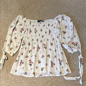 White Floral Off the Shoulder Blouse with 3/4 Sleeves